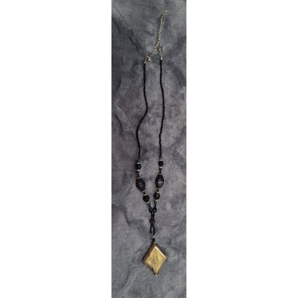 Beaded Necklace With Square Pendant & Adjustable Chain - Picture 4 of 4